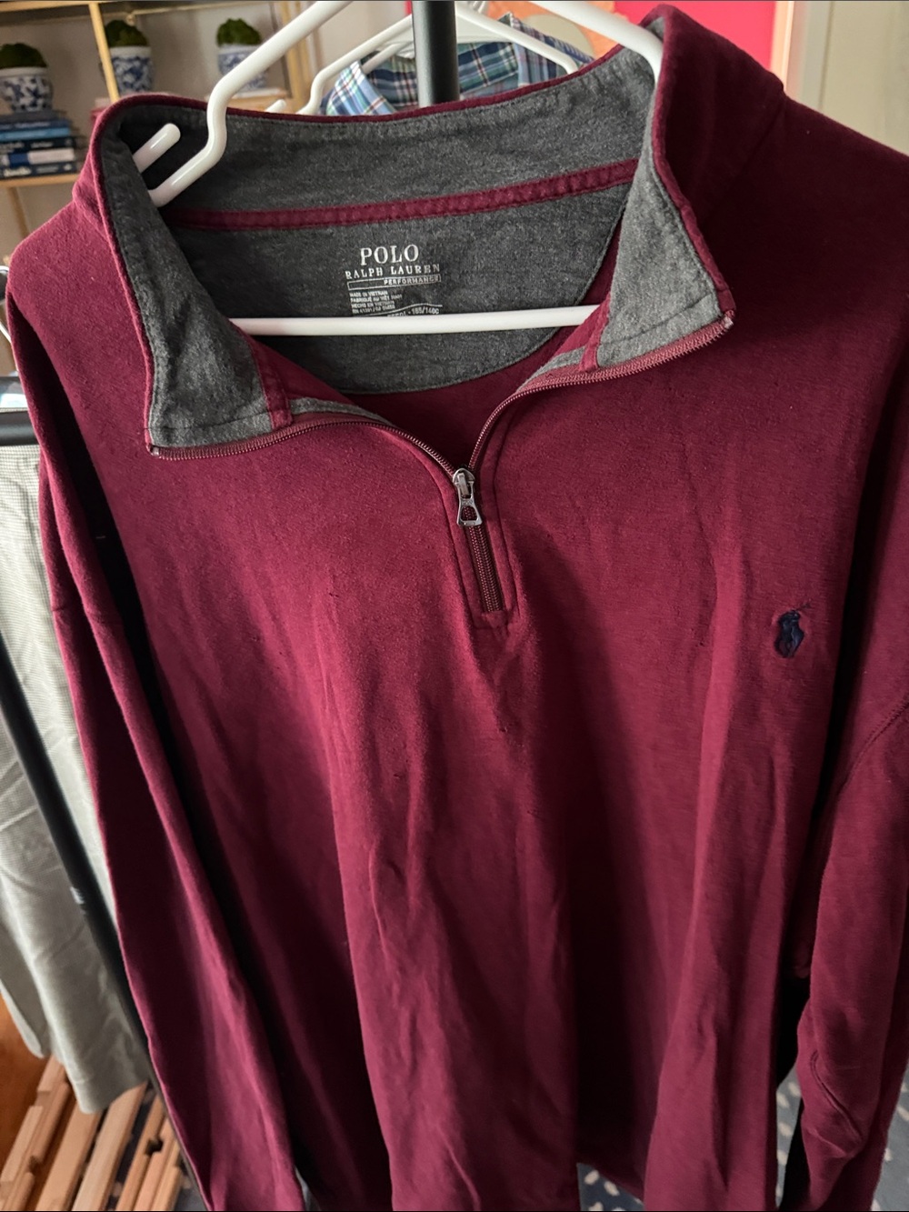 Ralph Lauren Men’s Zip-Up Sweater Burgundy with Gray Collar